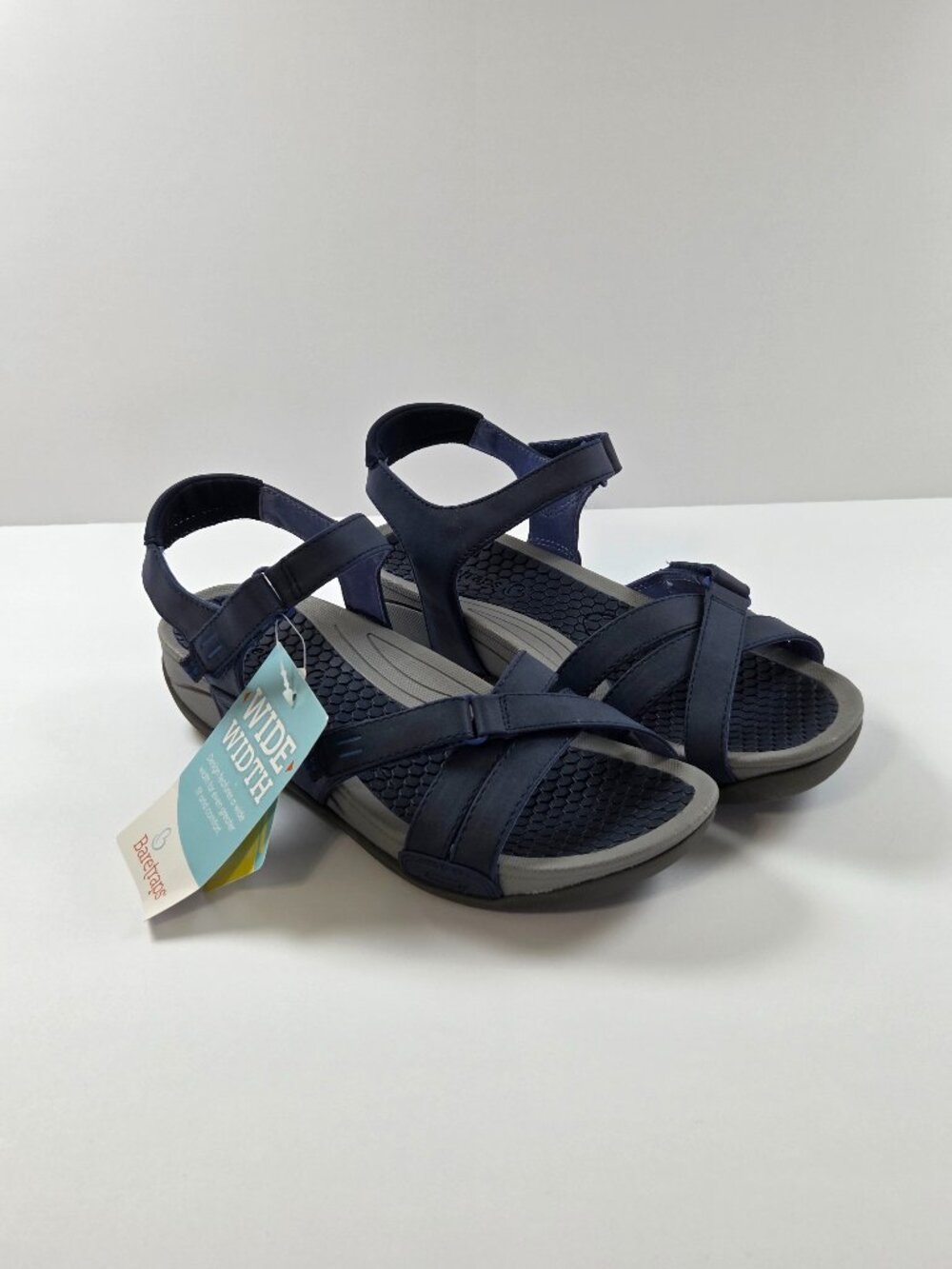 Baretraps Danny Navy Wide Width Comfort Sandals, Adjustable Straps, Size 9W, NWT